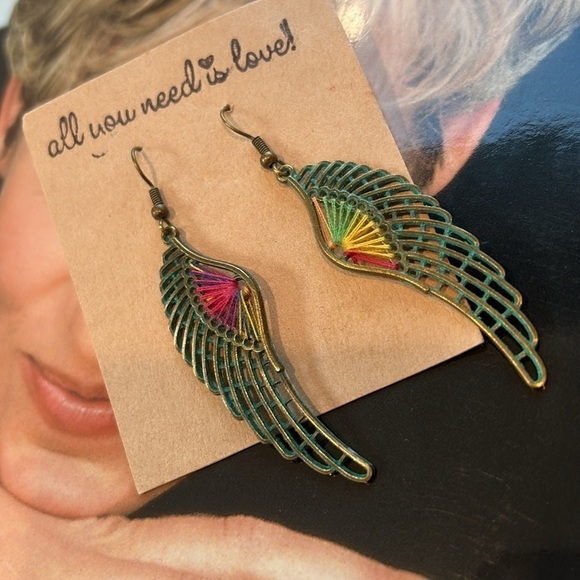 Bohemian hand crafted artisan angel single dangle earrings new multicolor - Picture 6 of 6